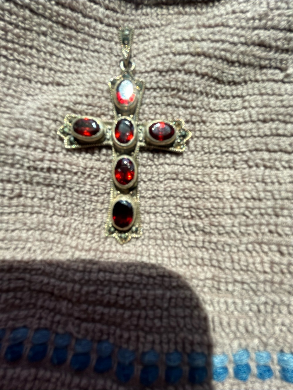 Silver marcasite with stunning red stones cross